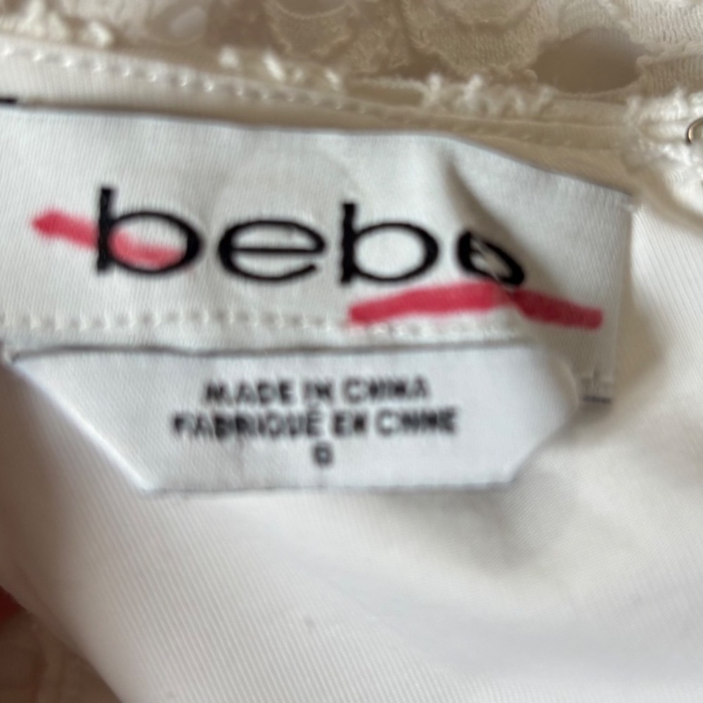 Bebe White Lace Halter Mini Dress Eyelet Coquette Cottagecore Wedding Graduation - Picture 7 of 12